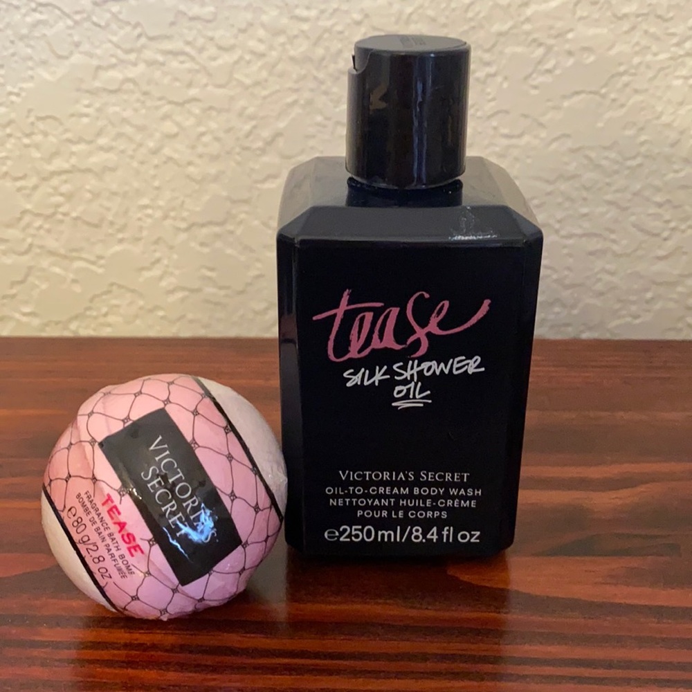 VS Tease oil-to-cream body wash & bath bomb